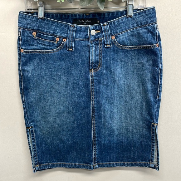 Billy Blues Vintage Denim Jean Skirt Side Slit Pencil 8 - Picture 1 of 11